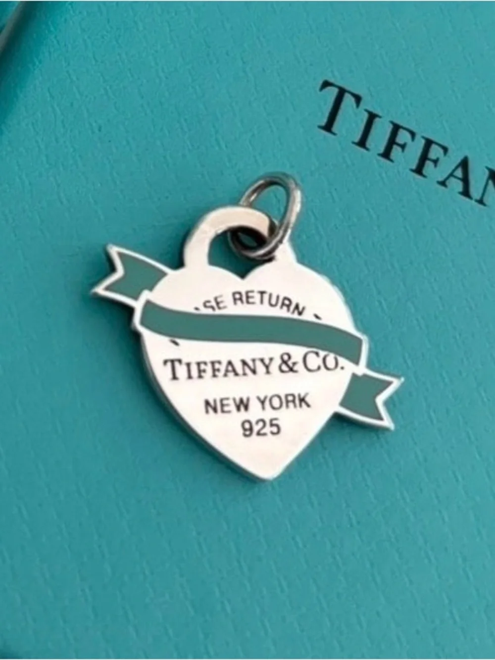 Tiffany & Co. Heart Tag Charm with Blue Ribbon Enamel RARE - Picture 2 of 5